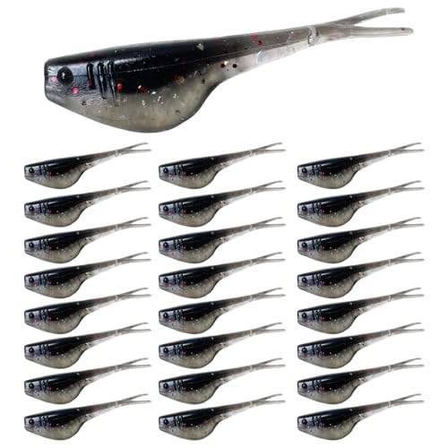 Split-Tail Crappie Lures - 24pcs Soft Plastic Lures - Black