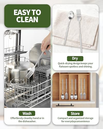 2-Piece Extendable Stainless Steel Fork and Spoon Set - Silver