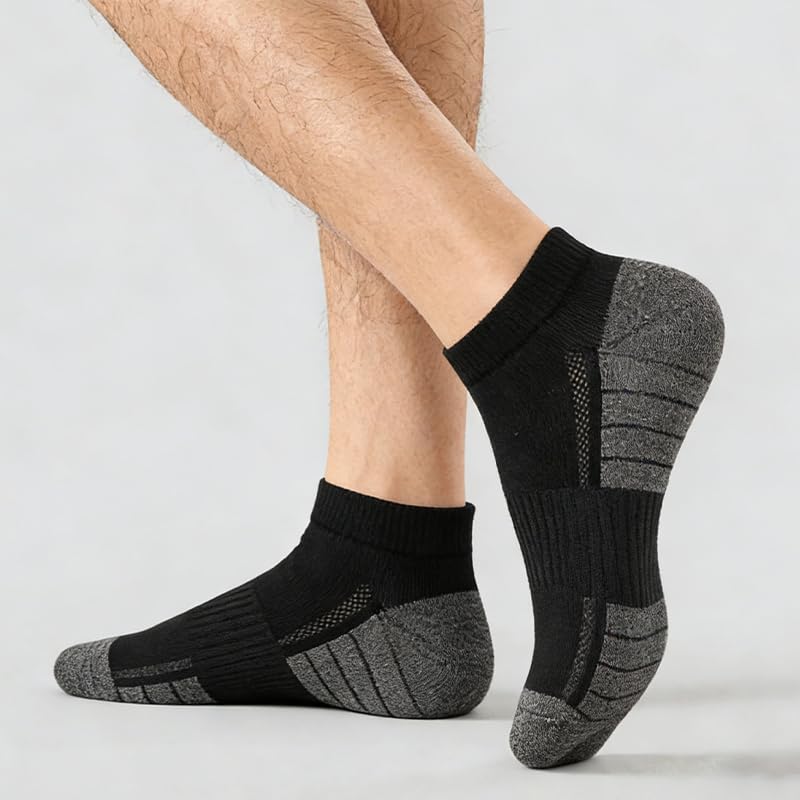 Men's Cotton Ankle Socks with Arch Support - Black / Large-X-Large