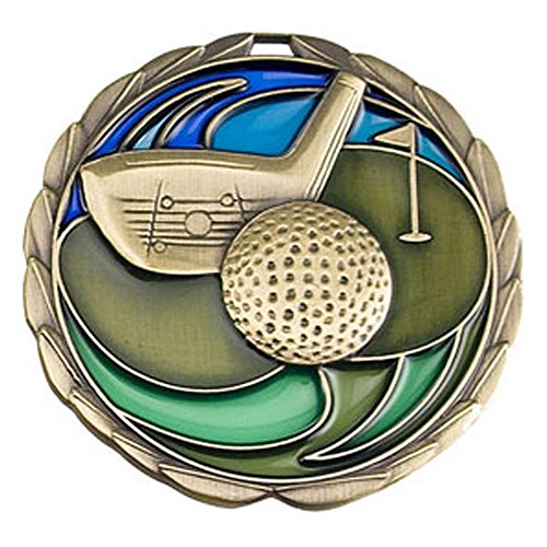 Golf Medal with Stars & Stripes Ribbon - Gold 2.5 Inch