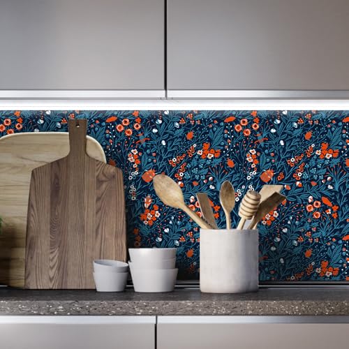 Peel and Stick Wallpaper,17.71"x118.1" Removable Waterproof Blue Tree Branch Wallpaper Decorative Vinyl Self-Adhesive Contact Paper for Living Room Bedroom Washroom Cabinet