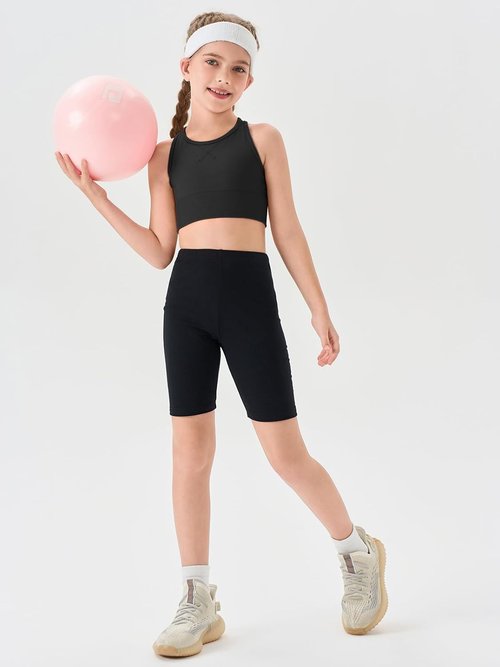 Haloumoning Girls Athletic Sports Bra - Racerback Crop Top for Dance & Yoga | Ages 7-14