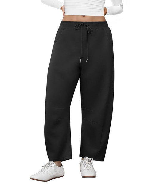RITERA Plus Size Pants for Curvy Women Black Barrel Leg Sweatpants Womens Drawstring Wide Leg Sweat Pants Elastic Waist Joggers Athletic Pant Causal Lounge Palazzo Trousers with Pockets 2XL 18W 20W