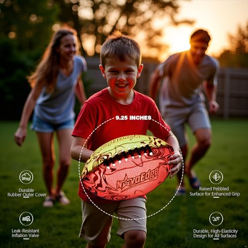 NovaEdge LED Glow Football Orange/Yellow - Rechargeable 9.25-inch Light-Up Soccer Ball for Night Outdoor Play