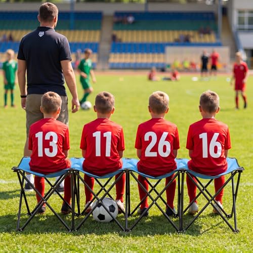 4-Seat Blue Folding Soccer Team Bench - Portable Sideline Chair
