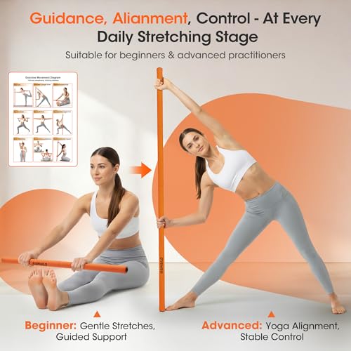 5ft Adjustable Yoga Stick - Sturdy Steel Mobility Stick - Orange
