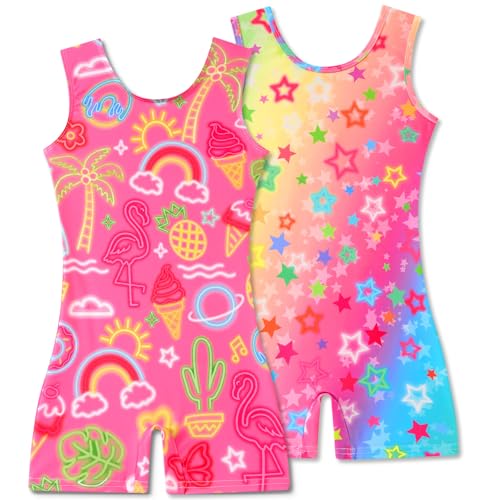Gymnastics Leotards for Girls - Toddler Biketards with Shorts (2 Pack)