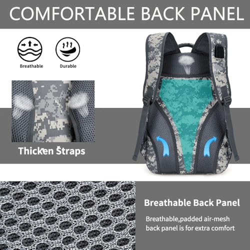 Tactical Camo Boys Backpack with USB Port - Waterproof School Bag