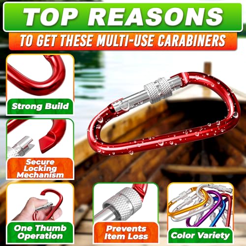 10 Pcs 3-Inch Aluminum Locking Carabiner Clips - Multicolor