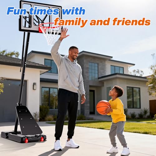 Portable Basketball Hoop with 40-Inch Impact Backboard - Adjustable Height 5.5-10FT - Black