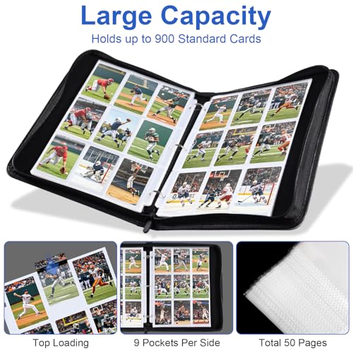 Zofly 9-Pocket Card Binder with 3-Ring Zipper (White) Holds 900 Cards