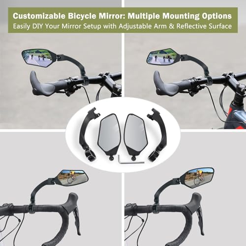 Adjustable Handlebar Bike Mirrors - HD Shatterproof, 360° Rotatable, A Pair
