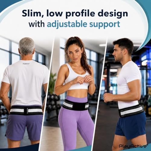 PlayActive Sacroiliac SI Joint Hip Belt - Regular Black, Support for Sciatica & Lower Back Pain