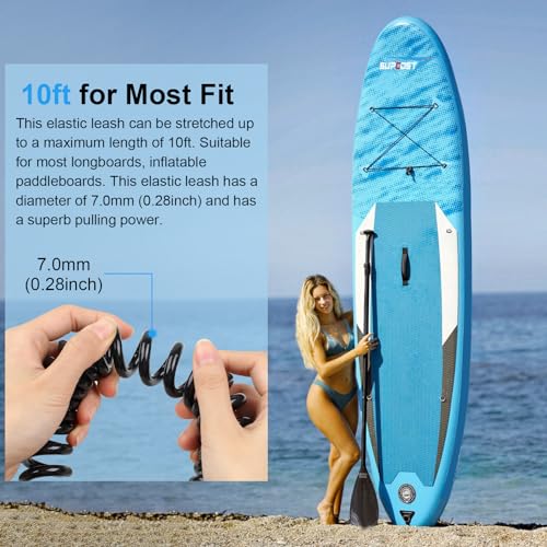 10ft Coiled Paddle Board Leash - Strong Urethane SUP Leash