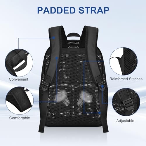 Heavy Duty Mesh Backpack for Hiking & Sports - Black 25L