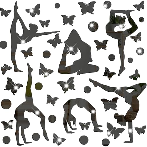 Gymnastics Wall Decals Silhouettes Sport Art Girl Vinyl Decals Wall Sticker Fits Kids Room Decor Home Decor for Living Room Bathroom Removable Modern Mirror Tile Sticker for Yoga Room Gym Bedroom