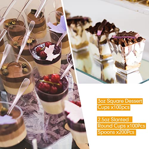 Nuogo 400 Pcs Clear Mini Dessert Cups with Spoons - Square & Round