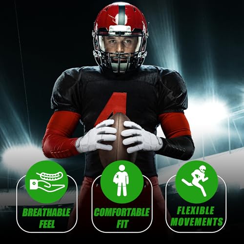 HANDLANDY White Silvery Large Football Gloves Men, Sticky Grip, Impact Padding