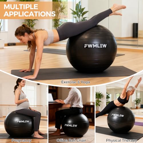 Extra Thick Anti-Burst Yoga Ball - 65cm Stability Ball for Fitness, Core Workout & Office Use