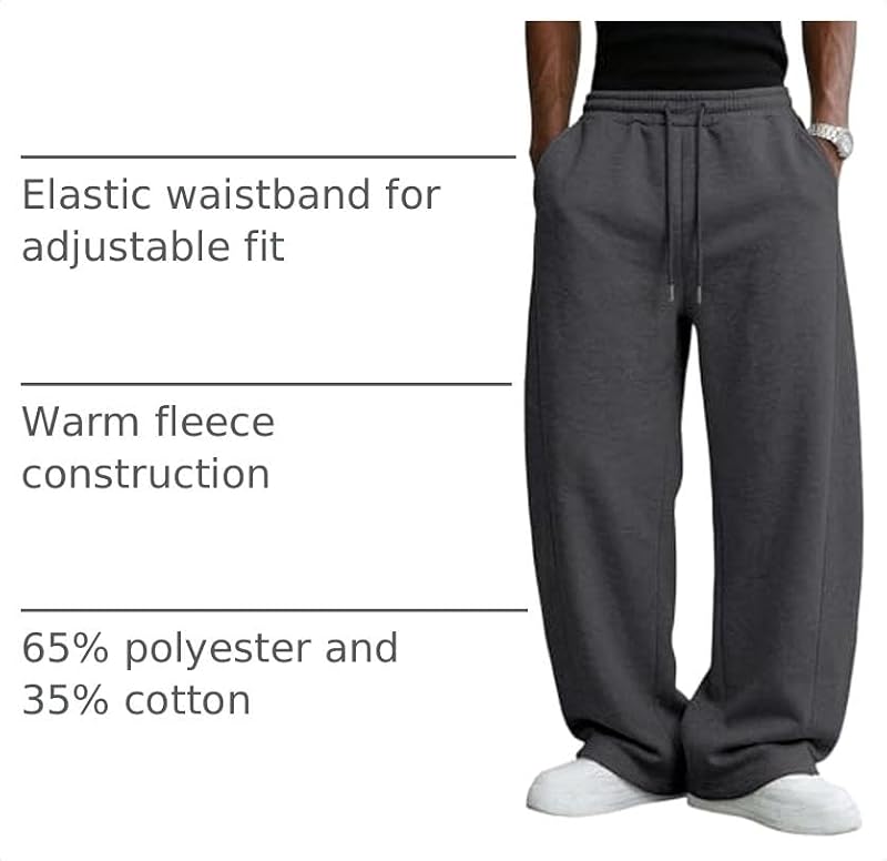 Pillxter Men’s Baggy Sweatpants Cotton Fleece Wide Leg Lounge Pants Dark Gray Large with Pockets