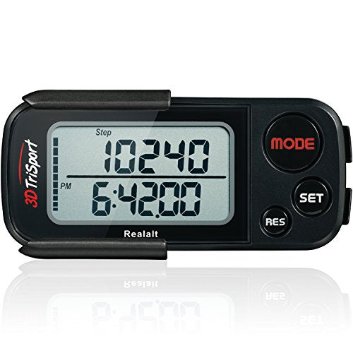 3D Walking Pedometer with Clip & Strap - Stealth Black