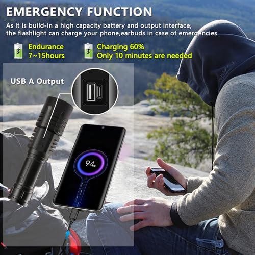 Rechargeable LED Flashlights 10000.00 High Lumens,???????? ?????? High Powered Waterproof Tactical Brightest Flashlight Zoomable Spotlight Flashlight for Home Outdoor Emergency