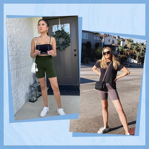 High Waist Biker Shorts for Women with Pockets - 8 Inch, Size XX-Large, Black/Grey/Navy/Wine/Olive, 5 Pack