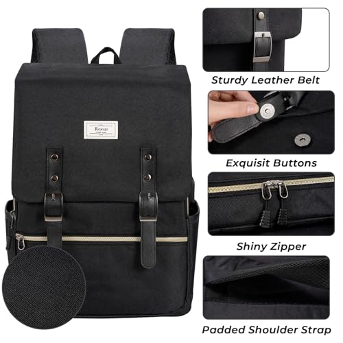 Vintage Laptop Backpack for Women - 15.6 Inch Casual Daypack with USB Charging