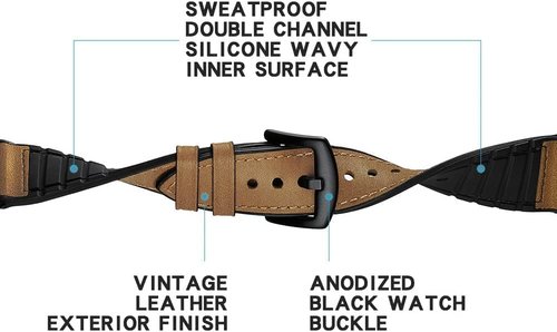 GARTOO for Fenix 7X / Fenix 6X Pro/Fenix 5X Watch Band, Quick Easy Fit 26mm Soft Genuine Leather Hybrid Silicone Sweatproof Wristband Strap for Fenix 5X Plus,Tactix Delta,Fenix 3,Enduro