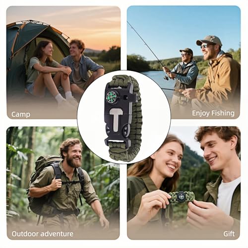 5-in-1 Survival Paracord Bracelet with Fire Starter & Compass - Green