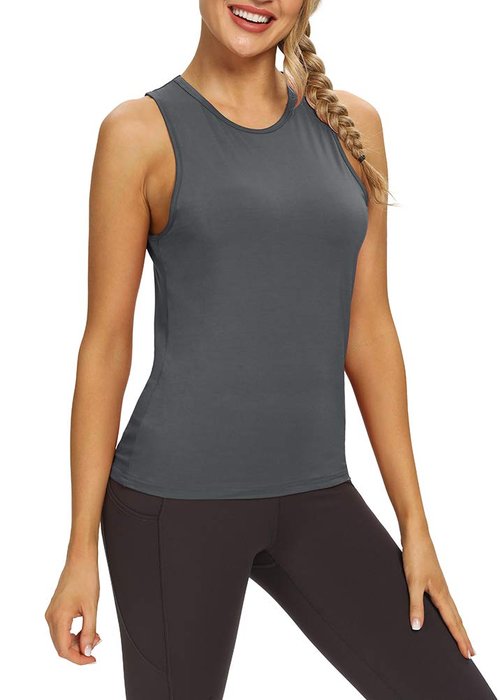 Mippo Workout Tops for Women Yoga Tops Open Back Workout Tanks Backless Shirts Sports Running Athletic Clothes Dark Gray L