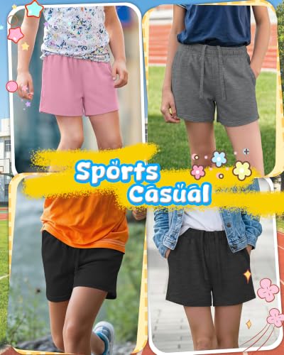 4 Pack Girls' Athletic Sweat Shorts - Comfortable Fit