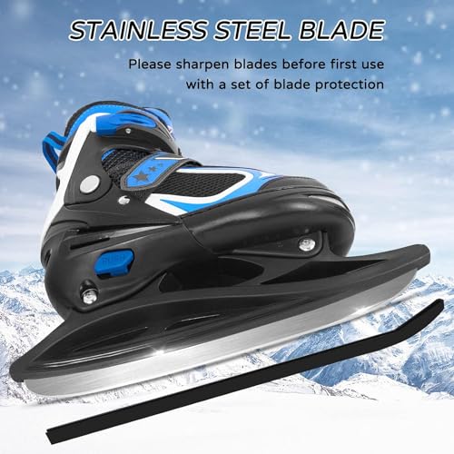 MammyGol Adjustable Kids Ice Skates Blue Medium US 1-4 Recreational Hockey