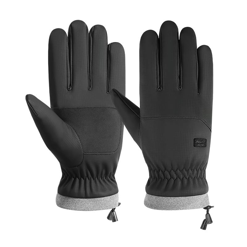 Waterproof Sherpa-Lined Ski Gloves for Men & Women - Black