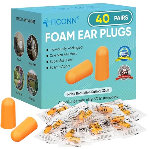 TICONN 40 Pairs Foam Ear Plugs, Hunting Earplugs Individually Wrapped