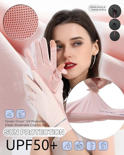 UPF 50+ Sun Gloves for Women - Pink, Medium Size