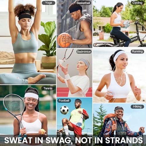 10-Pack Non-Slip Cotton Headbands for Sports & Yoga - Black, Gray, White, Blue