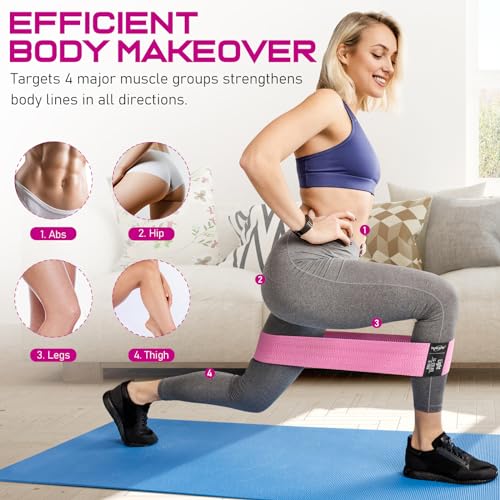 Pink, Aqua, Grey & Black Fabric Resistance Bands for Glutes & Legs - Workout & Exercise