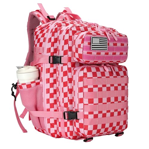 Lovelinks21 45L Pink White Check Tactical Assault Backpack Waterproof Molle Rucksack