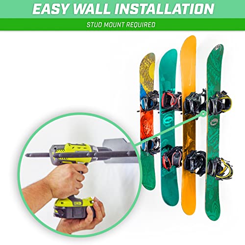 GoSports Wall Mount Ski & Snowboard Rack - Holds 8 Skis or 4 Snowboards, Black, 8-Set Version