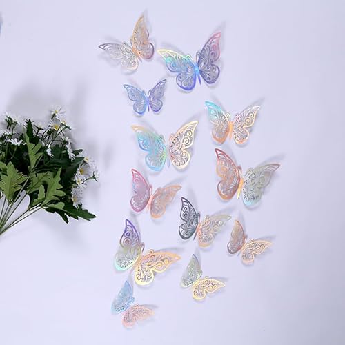 3D Butterfly Wall Decor 72Pcs 3 Sizes,Holographic Butterfly Decorations for Birthday Decorations Party Decorations Cake Decorations, Removable Wall Stickers Room Decor for Kids Nursery Wedding Decor