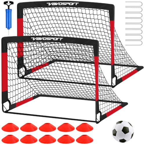 VAVOSPORT Black Red 4x3 ft Kids Soccer Goals - Portable Backyard Set with Ball & Accessories
