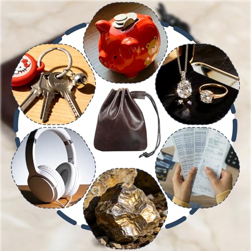 Small Leather Drawstring Pouch - Cowhide Waterproof Coin Wallet