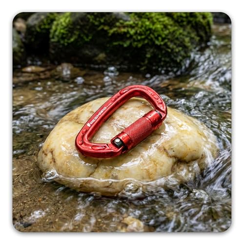 FresKaro 4-Inch UIAA & CE Certified Auto Lock Carabiner 2pcs - Lightweight Aluminum for Climbing & Rappelling, Red