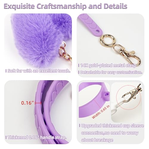Handle Strap and Heart Charm Set for Owala Water Bottles - Purple