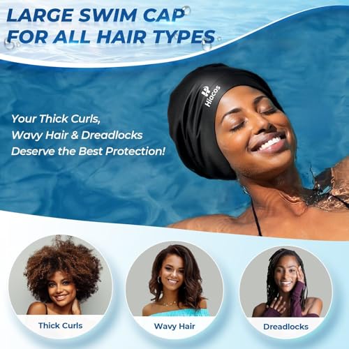 Large Swim Cap for Women Men Adults, Silicone Swimming Long Hair,