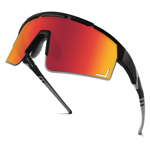 BangLong Sports Sunglasses for Men Women, Baseball Glasses UV400 Protection, Cycling Running Softball Glasses for Youth Adults (Black Red)