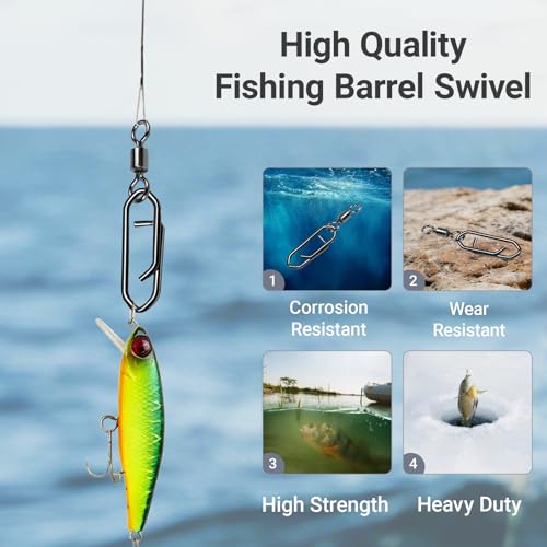 Atibin Size 4+M Fishing Swivels 53lb 50 pcs High Strength Saltwater & Freshwater