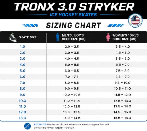 Ice Hockey Skates - TronX Stryker 3.0, Size 9 (Shoe Size 10-10.5)