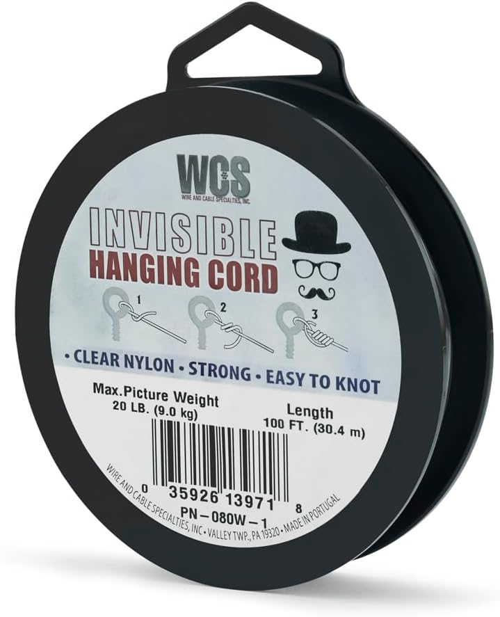 Skiennix Invisible Hanging Cord - Heavy Duty Clear Nylon String Supports 20 lb - 100 ft for Frames & Décor